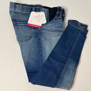 Isabel Maternity Skinny Crop Side Panel Blue Jeans Power Stretch Size 00/24 New!